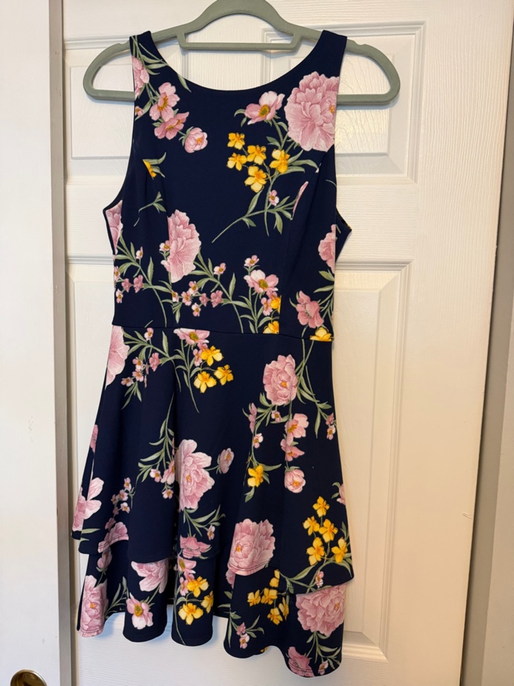 B Darlin Navy Floral Fit & Flare Dress with Pink and Yellow Blooms